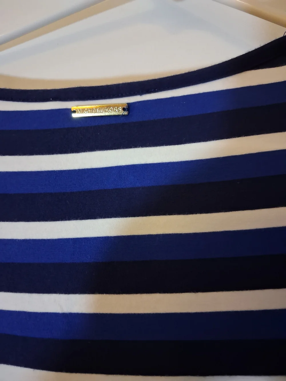 Michael Kors Blue and White Striped Short Sleeve Knit Dress